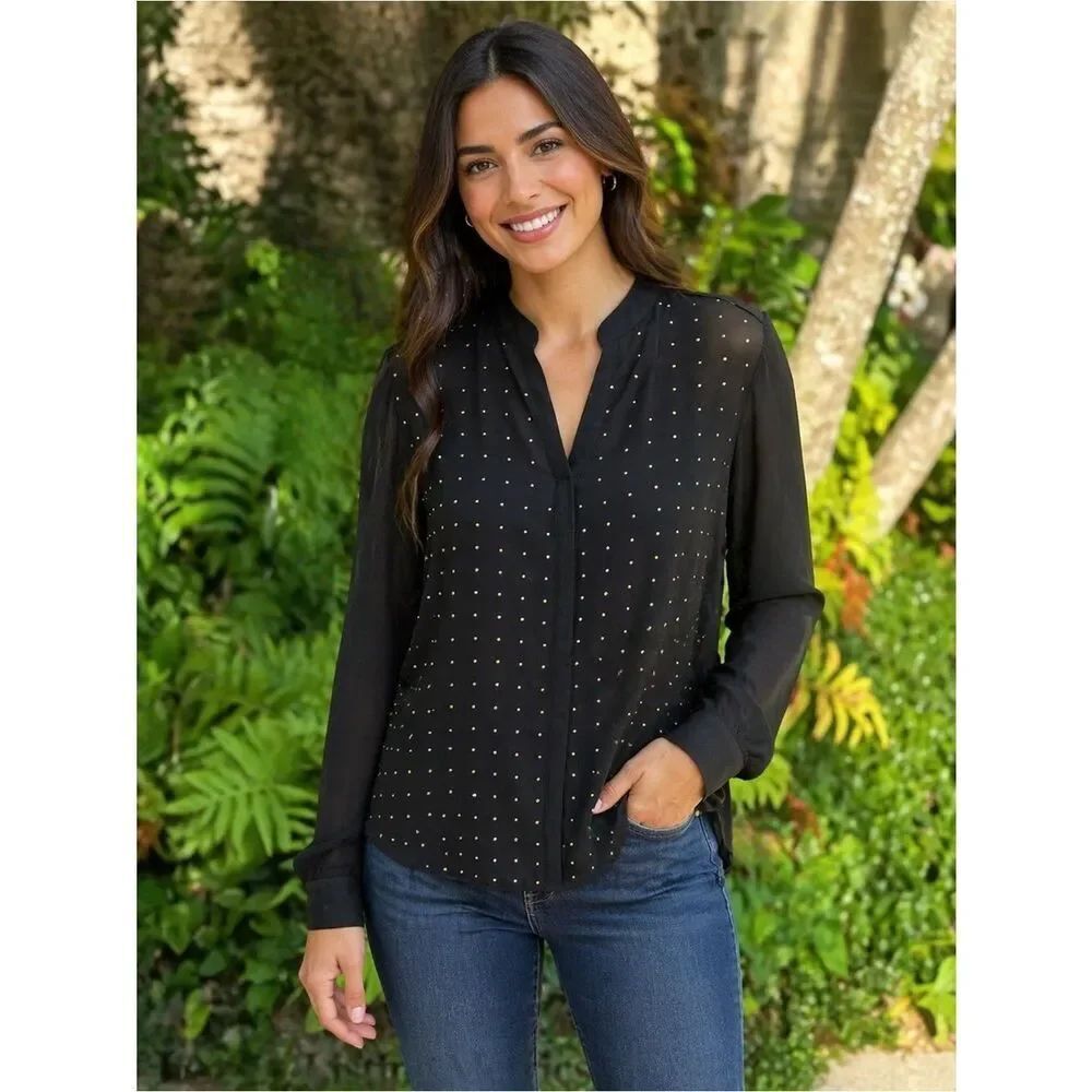 Calvin Klein Black Blouse with Gold Studs